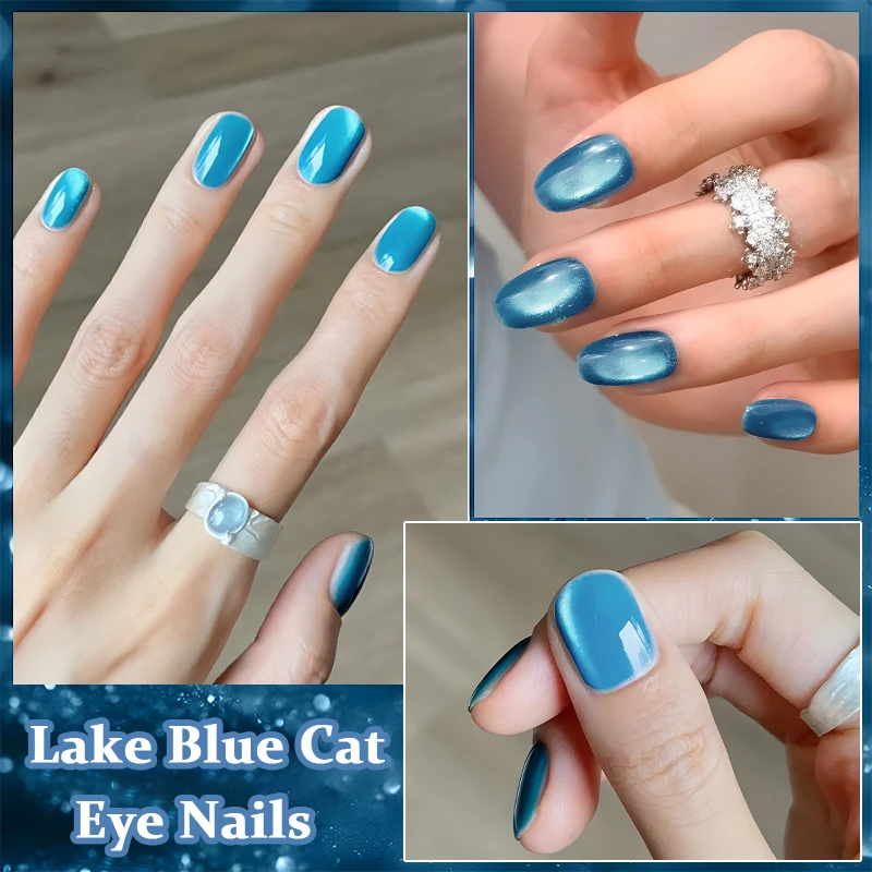 MS RAINBOW AURORA CAT EYE GEL 01 12ML Lake Blue Shimmer Crystal Cat Eye UV Nail Gel Easy Magnetic Attraction DIY Manicure For Students Daily Nails