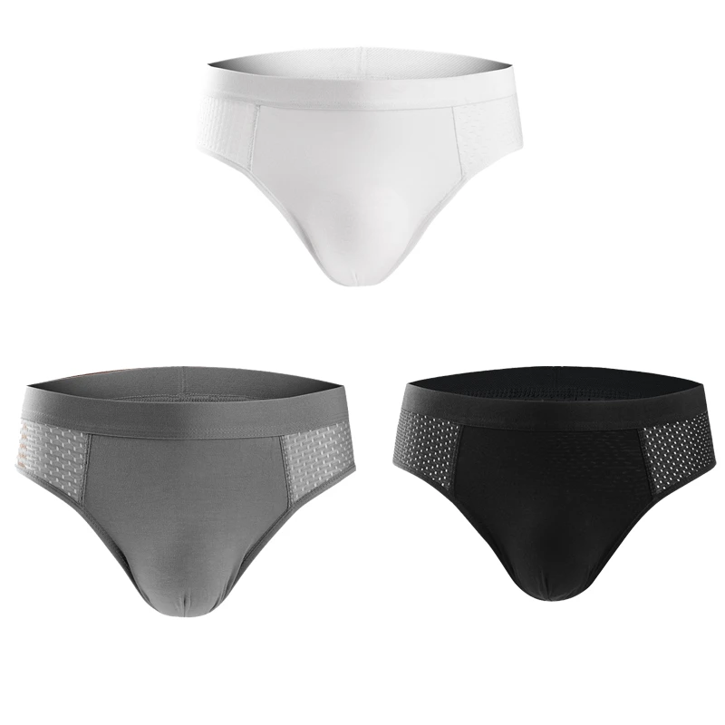 Men's Ice Silk Hollow Mesh Mid Waist Briefs