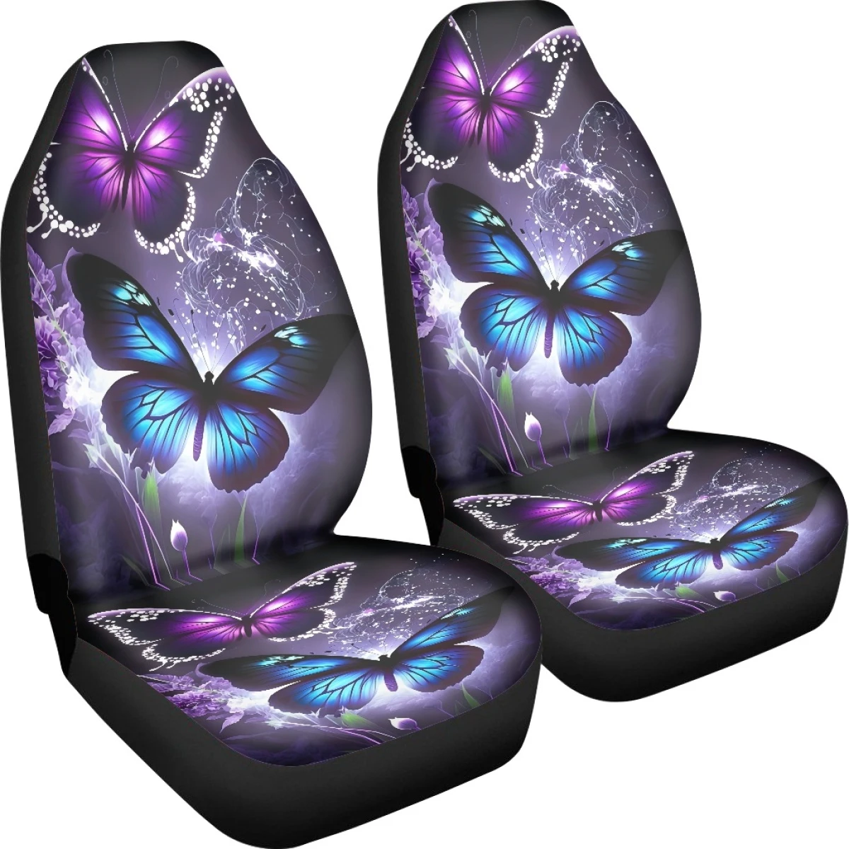 2 Front Car Seat Covers, Digitally Printed With Butterfly Patterns, Thin, Suitable For All Seasons, Fashionable Car Seat Covers
