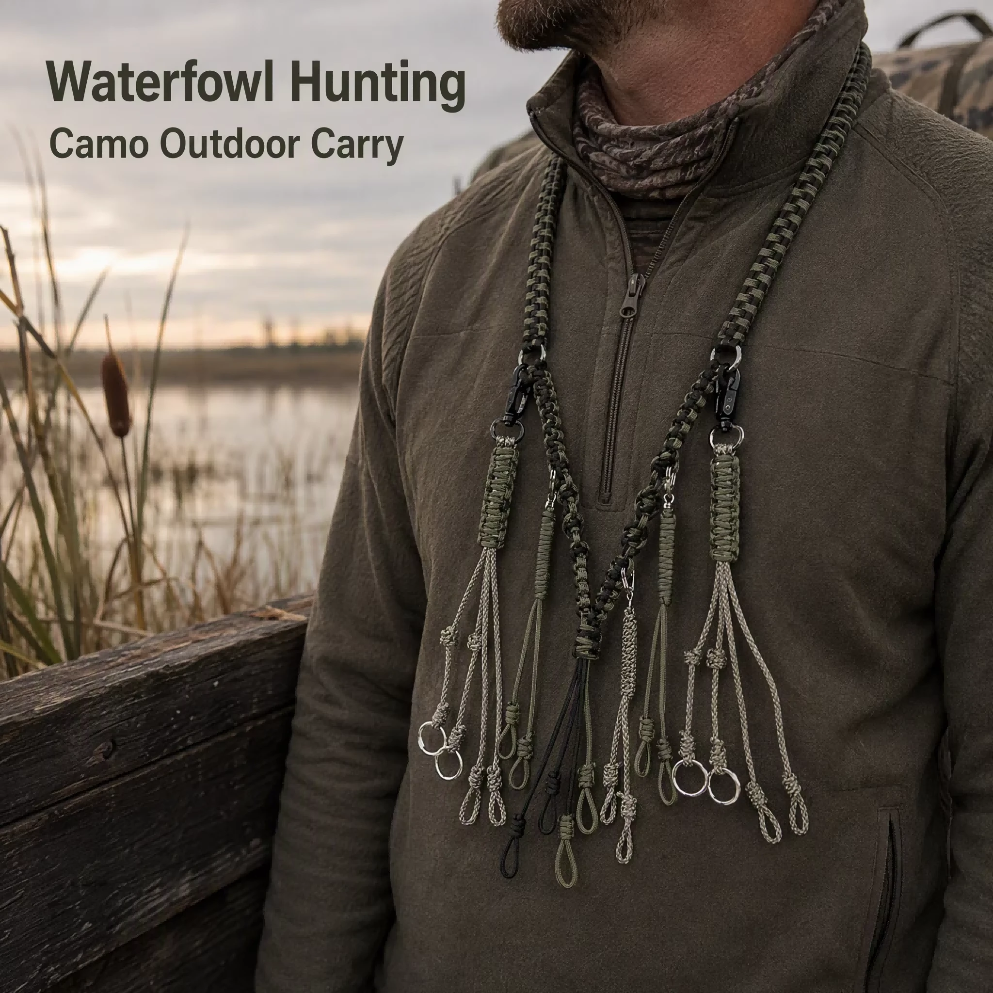 Duck Call Lanyard-Durable High Pressure Polyester Material With Multiple Loops Adjustable Strap For Waterfowl Hunting Outdoors