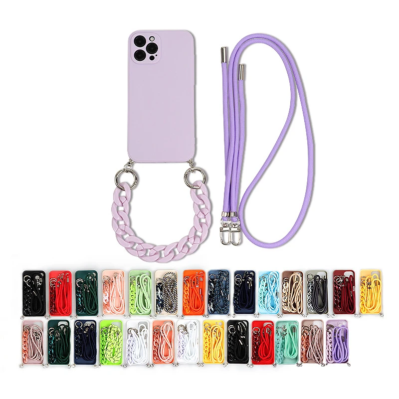 Solid Color Diagonal Double Lanyard Mobile Phone Case