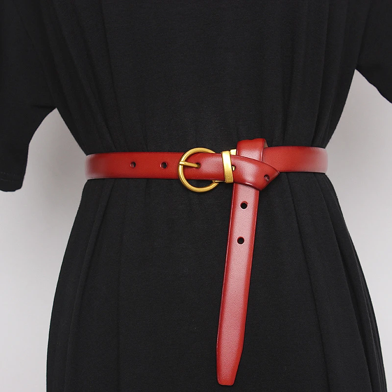 Semi Round Retro Women'S Belt, Women'S Decorative Belt, Double-Sided Cow Leather, Exquisite Versatile Waist Cover And Trousers