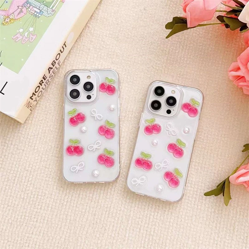 Epoxy Three-dimensional Cherry Bow Phone Case